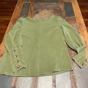 Olive Buttoned Sleeve Blouse